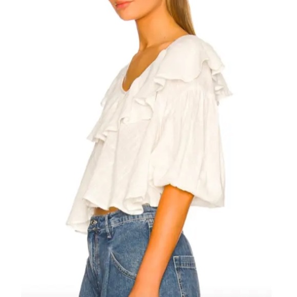 Free People Ivory Zuri Ruffle Top Blouse Off-White XS NWT - Picture 4 of 10